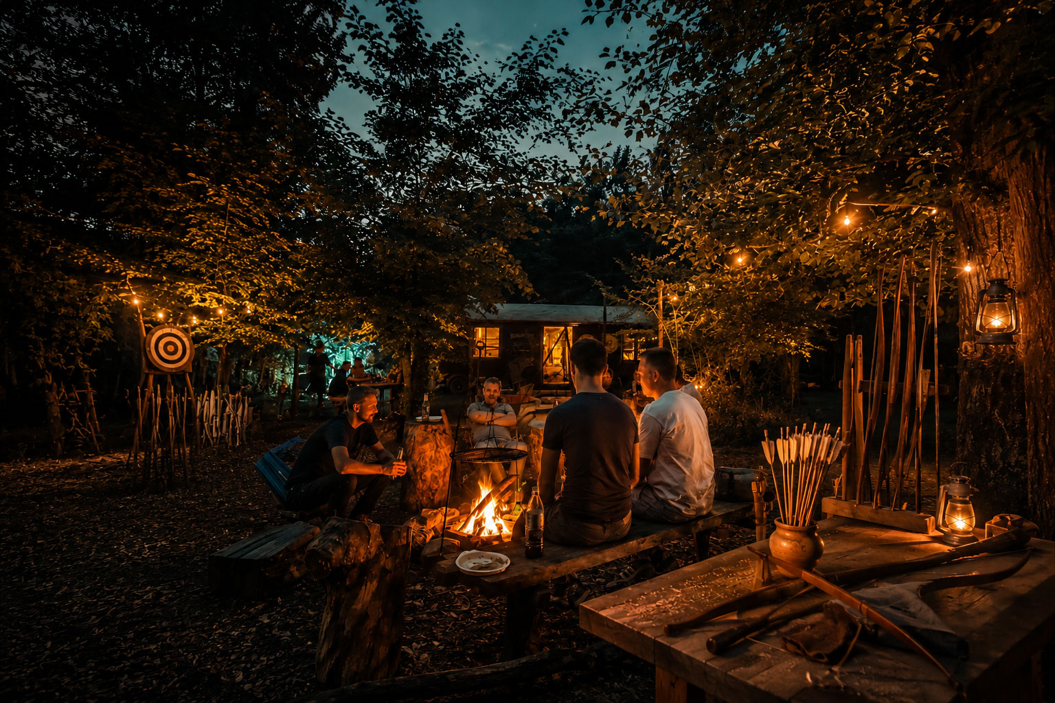 Stimmung am Feuer auf dem Bowfire Gelände