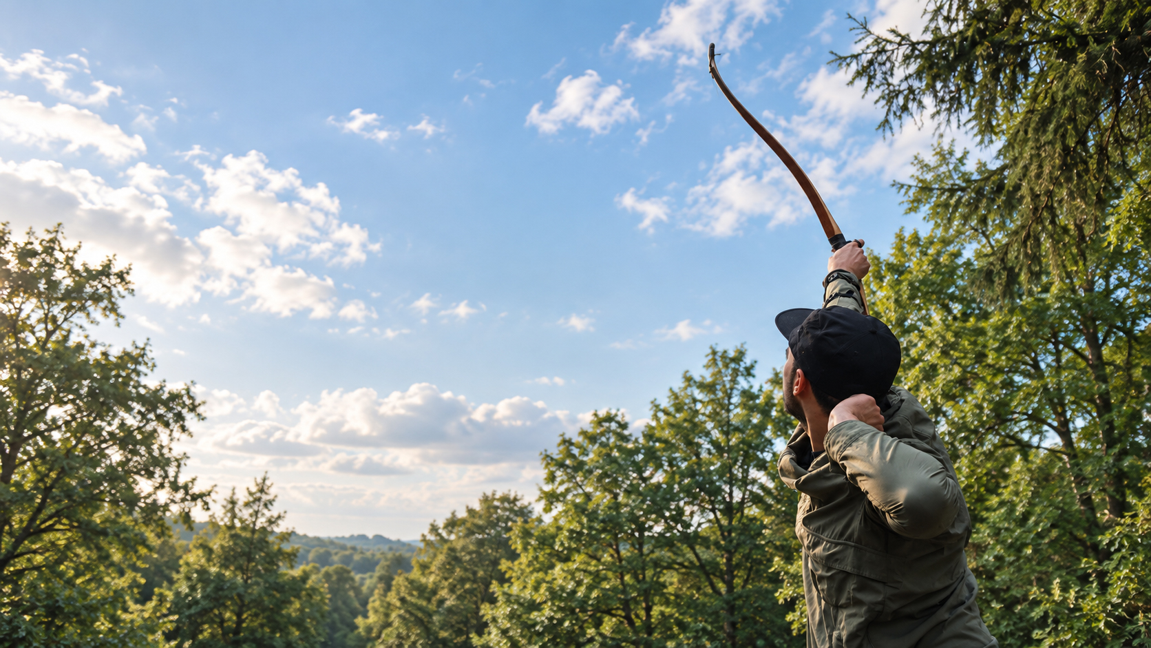 Cloutschießen bei Bowfire – ein Pfeil steigt hoch in den Himmel